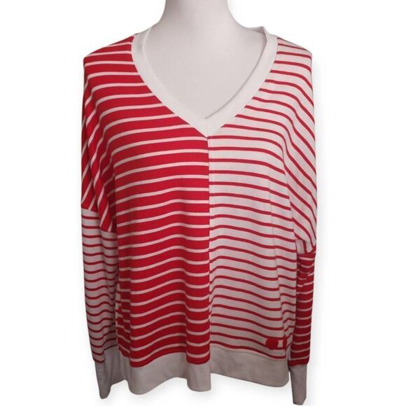 JANE & DELANCY RED & WHITE V-NECK PULLOVER SZ.L EUC. - Picture 1 of 6